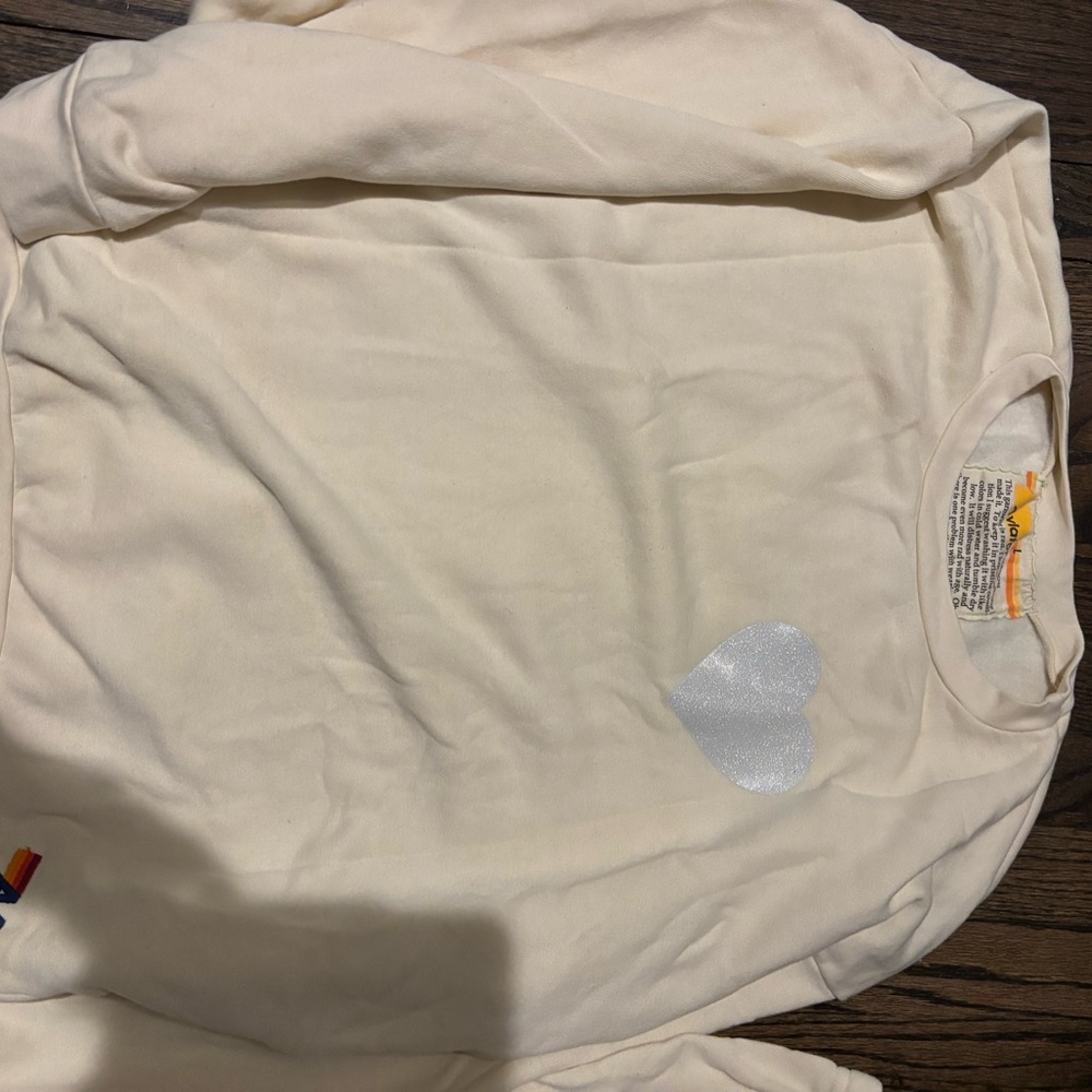 Aviator Nation NWOT Cream Glitter Heart Sweatshirt